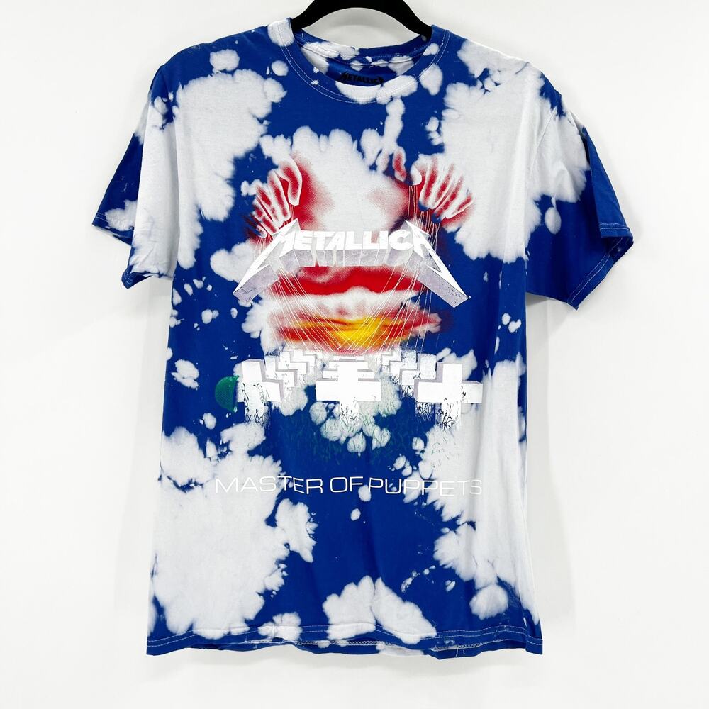 Metallica Unisex Blue Tie Dye Master of Puppets Graphic‎ T Shirt Tee Top Size S